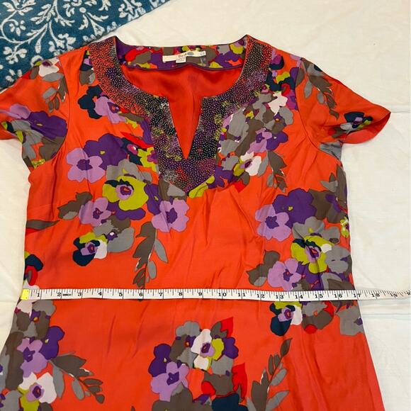 BODEN Embellished Beaded Notched Neck Silk Dress Short/Cap Sleeve Floral Size 8 - Picture 7 of 11
